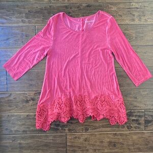 Soft Surroundings Women’s Small Lace Tunic Top Pink Coastal Boho